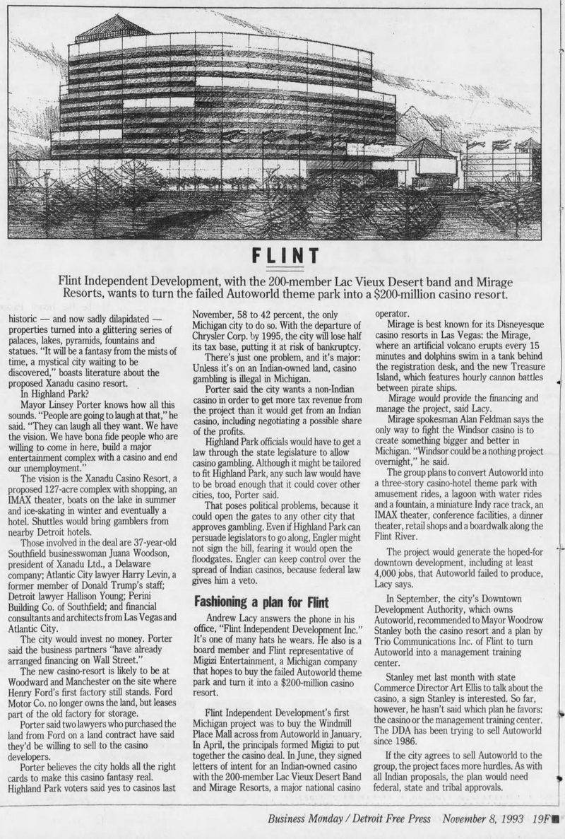 AutoWorld (Six Flags AutoWorld) - 1993 Article On Potential Development For Site (newer photo)